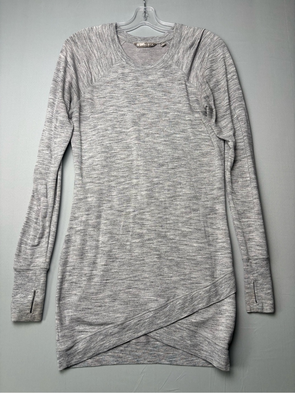 Athleta Gray Marled Tunic Sweater XS Thumbhole Sleeves Cozy Athleisure Pullover